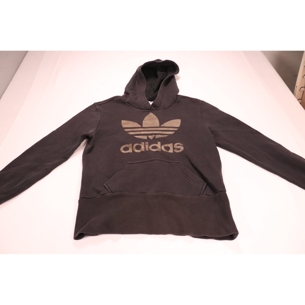 Adidas Originals Trefoil Hoodie Black Gold Logo Pullover Sweatshirt Womens